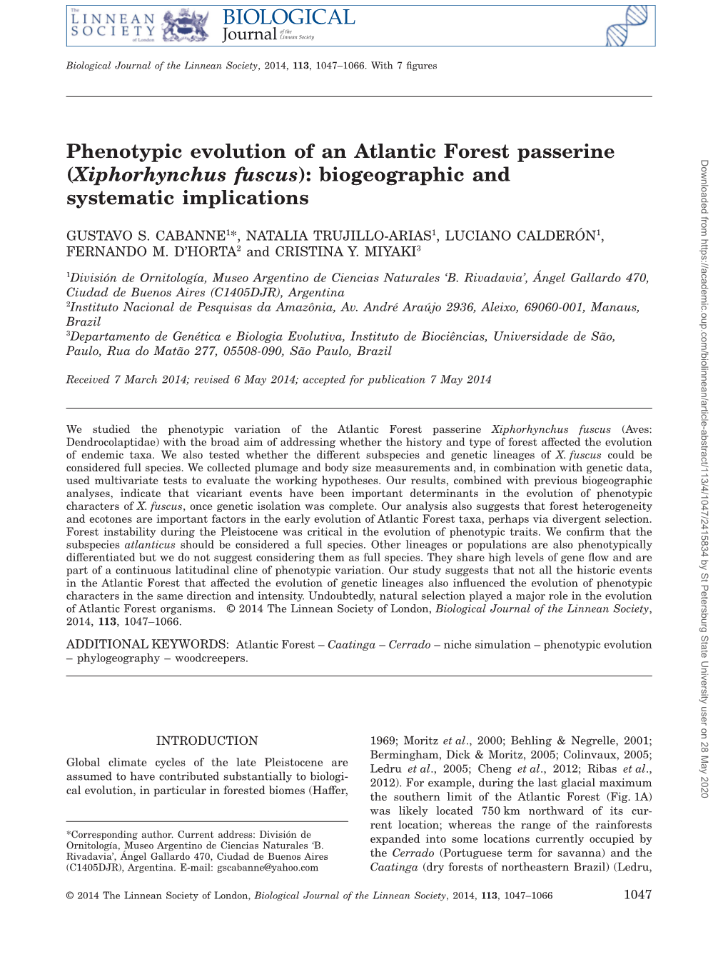 Phenotypic Evolution of an Atlantic Forest Passerine (Xiphorhynchus