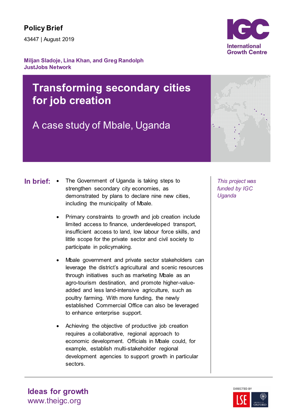 Transforming Secondary Cities for Job Creation