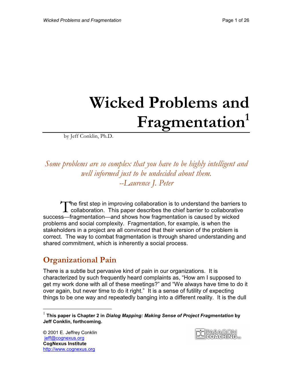 Chapter 2. Wicked Problems and Fragmentation