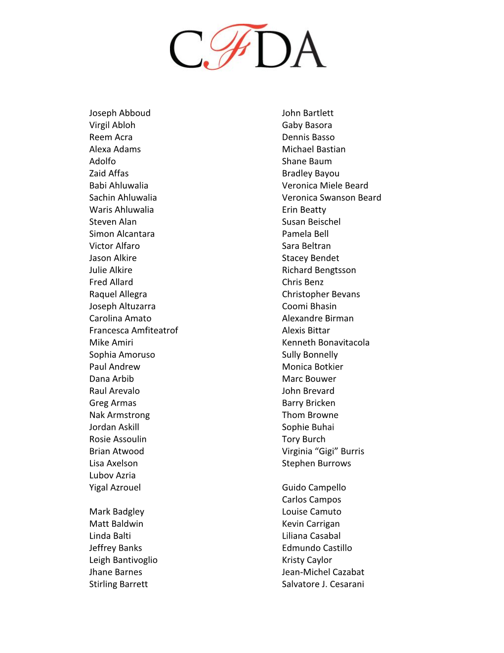 Current CFDA Membership Roster