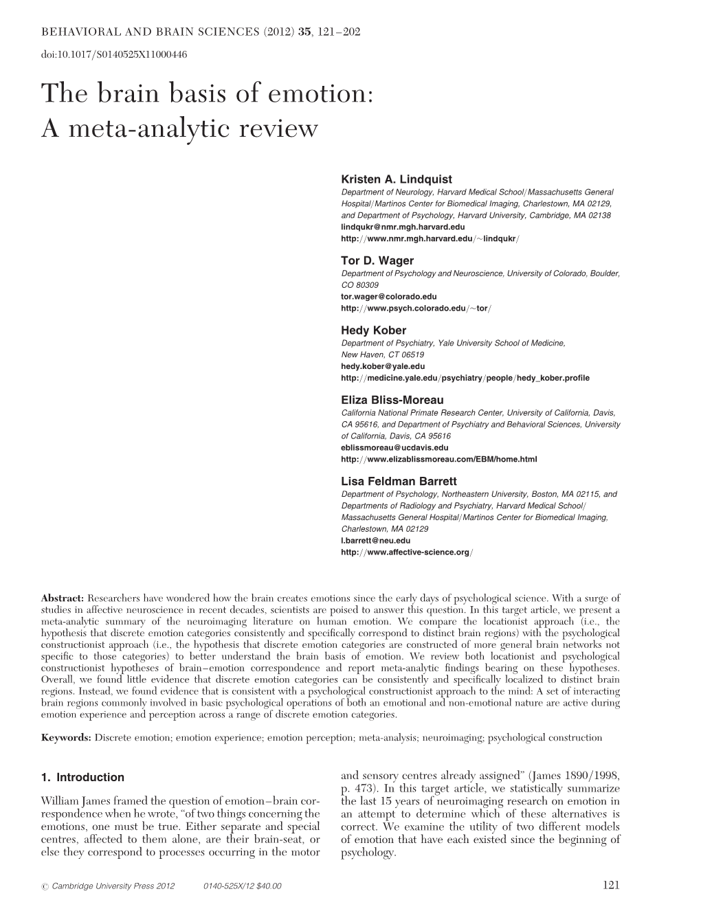 The Brain Basis of Emotion: a Meta-Analytic Review