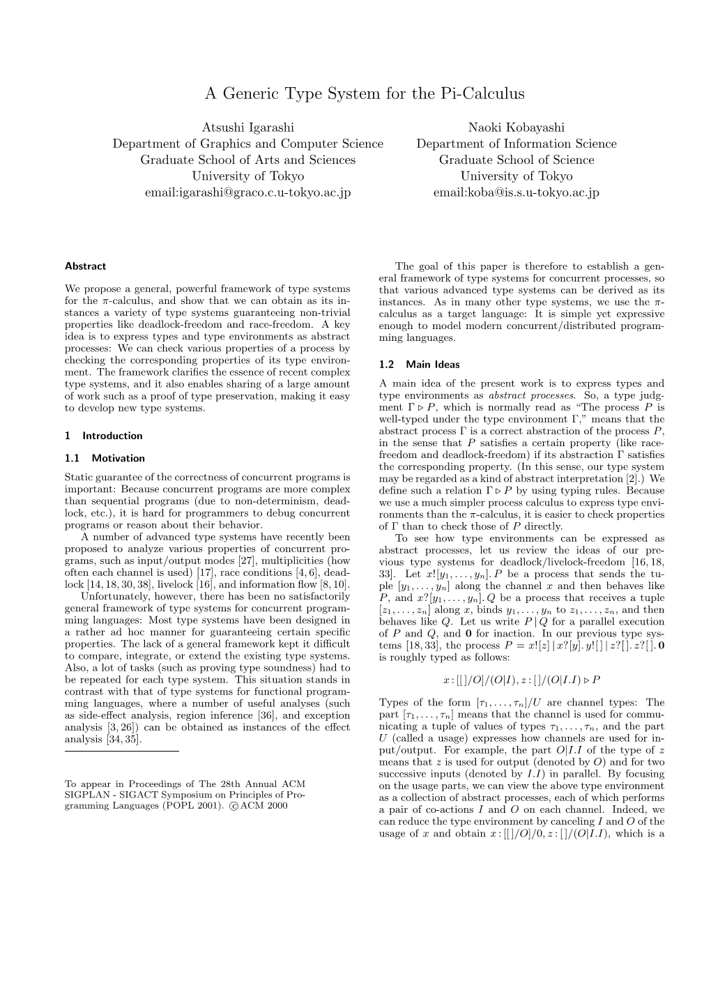 A Generic Type System for the Pi-Calculus