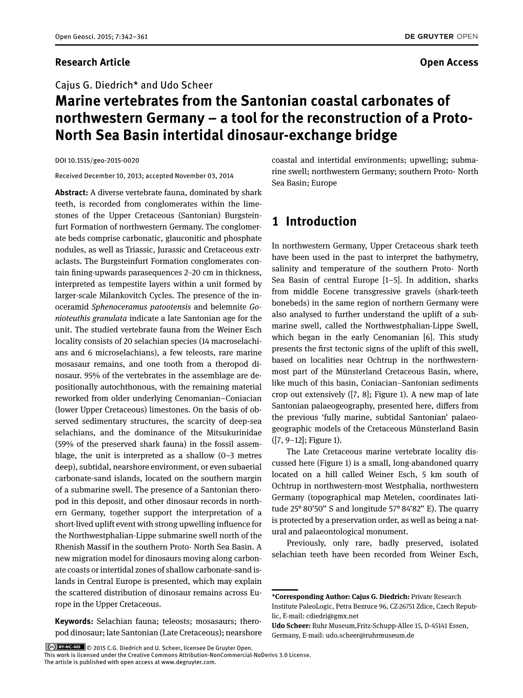 Marine Vertebrates from the Santonian Coastal Carbonates of Northwestern Germany