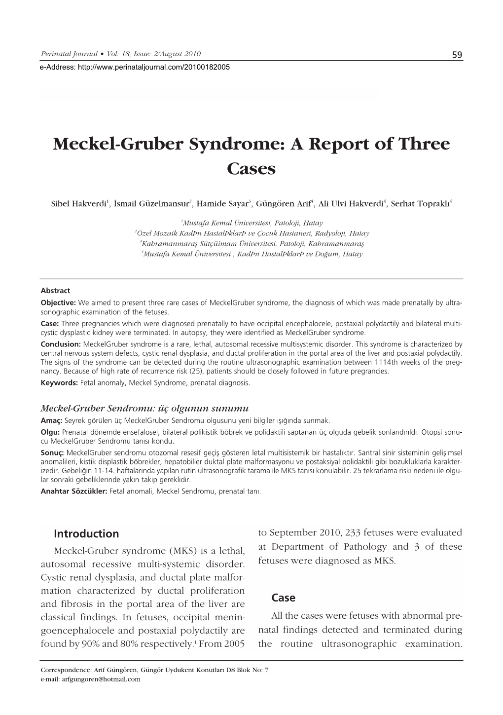 Meckel-Gruber Syndrome: a Report of Three Cases