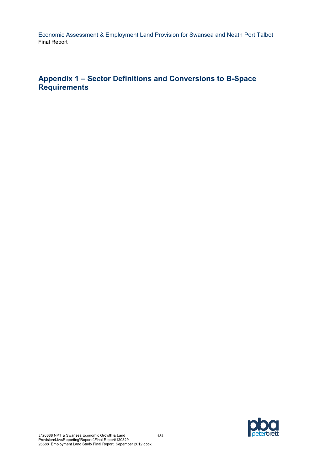 Appendix 1 – Sector Definitions and Conversions to B-Space Requirements