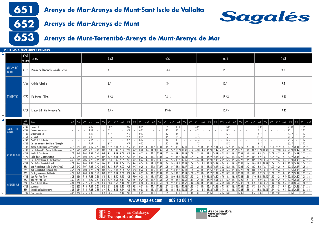 Arenys De Mar-Arenys De Munt-Sant Iscle De Vallalta 652 Arenys De Mar-Arenys De Munt 653 Arenys De Munt-Torrentbò-Arenys De Munt-Arenys De Mar