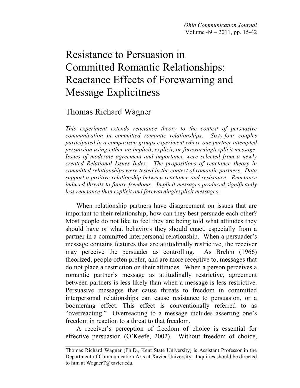 Reactance Effects of Forewarning and Message Explicitness