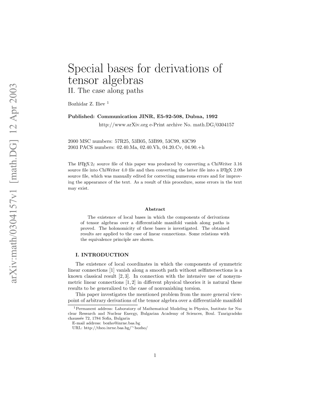 Special Bases for Derivations of Tensor Algebras