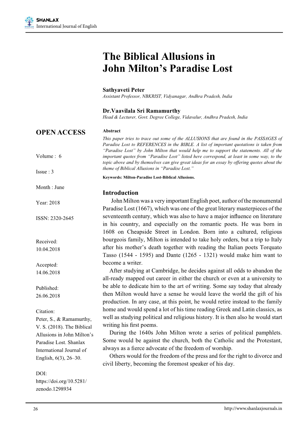 The Biblical Allusions in John Milton's Paradise Lost