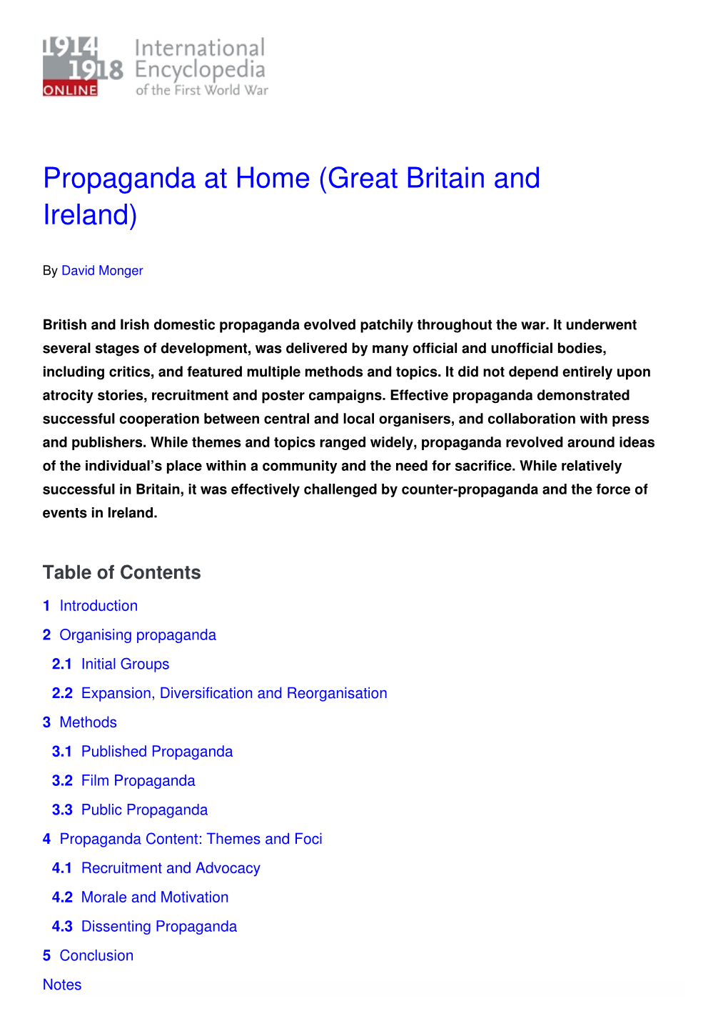 Propaganda at Home (Great Britain and Ireland)