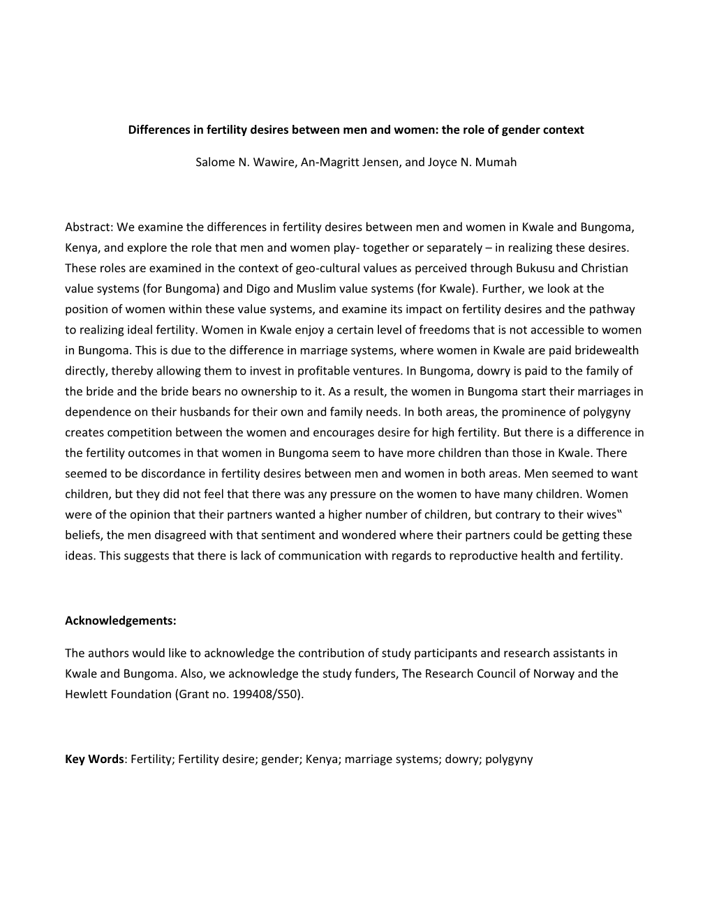 Differences in Fertility Desires Between Men and Women: the Role of Gender Context