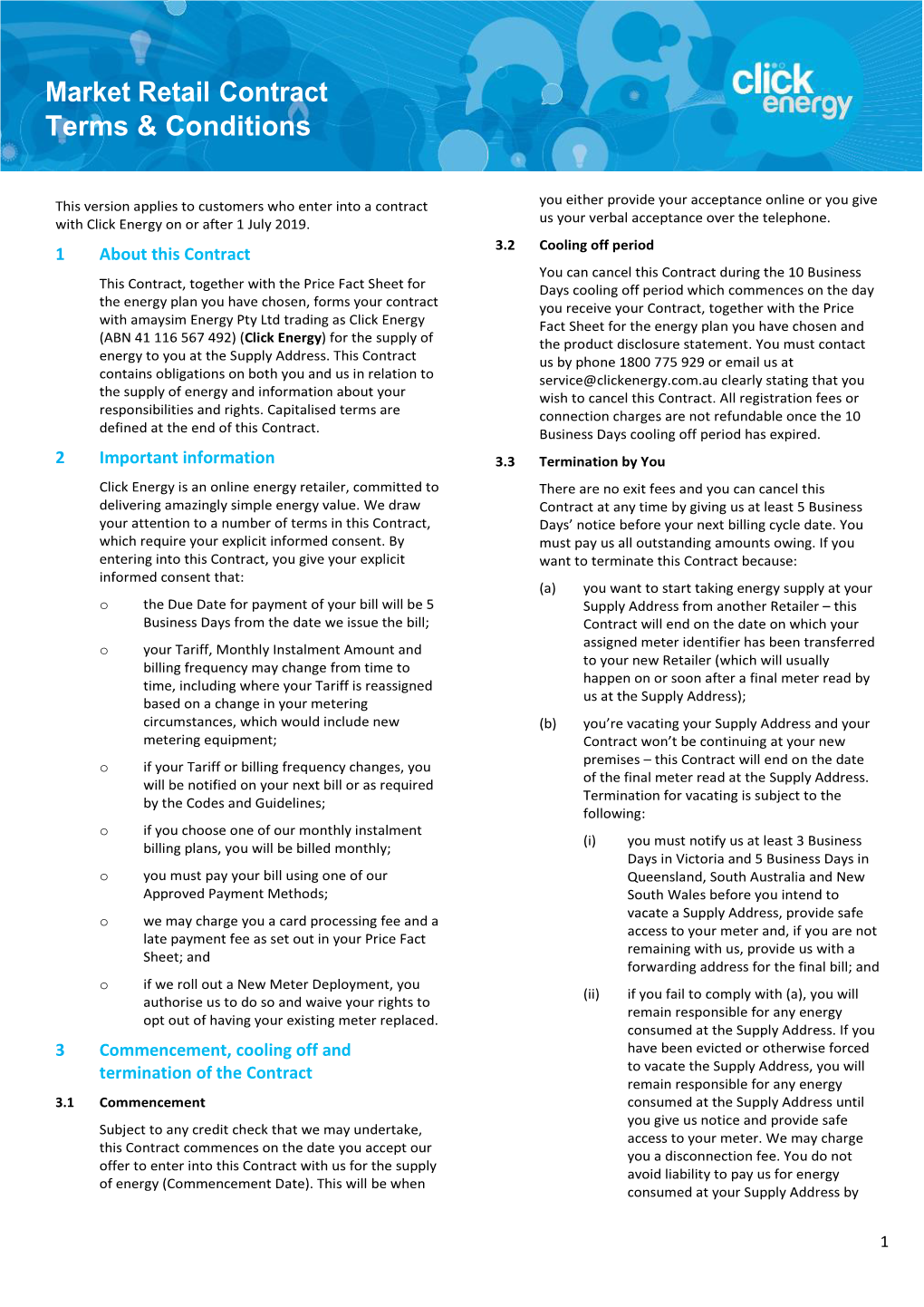 Click Energy Market Retail Contract Terms & Conditions