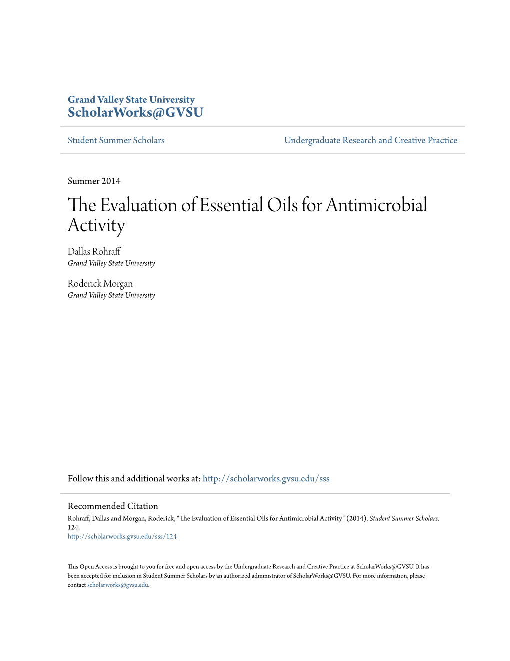 The Evaluation of Essential Oils for Antimicrobial Activity