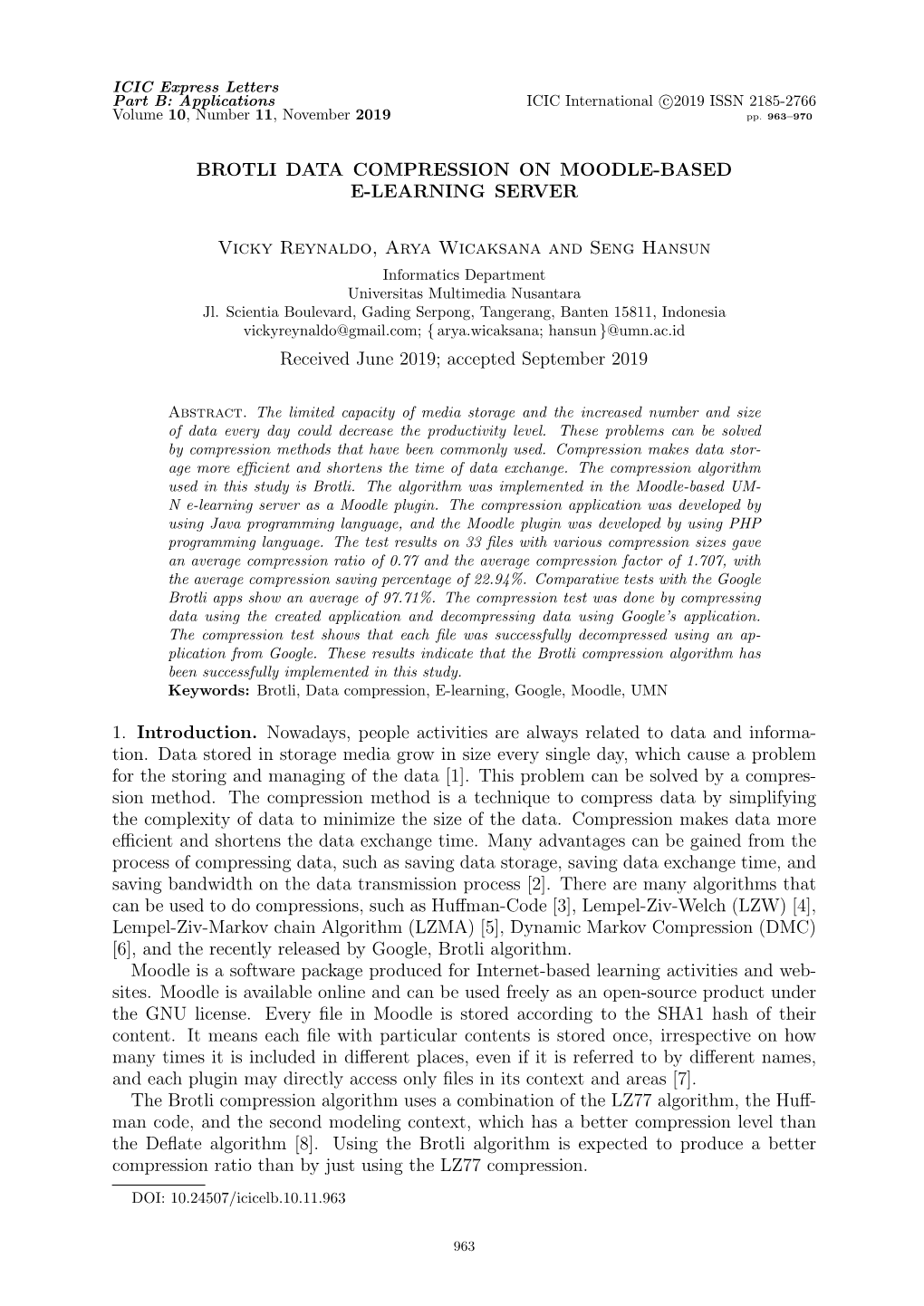 Brotli Data Compression on Moodle-Based E-Learning Server