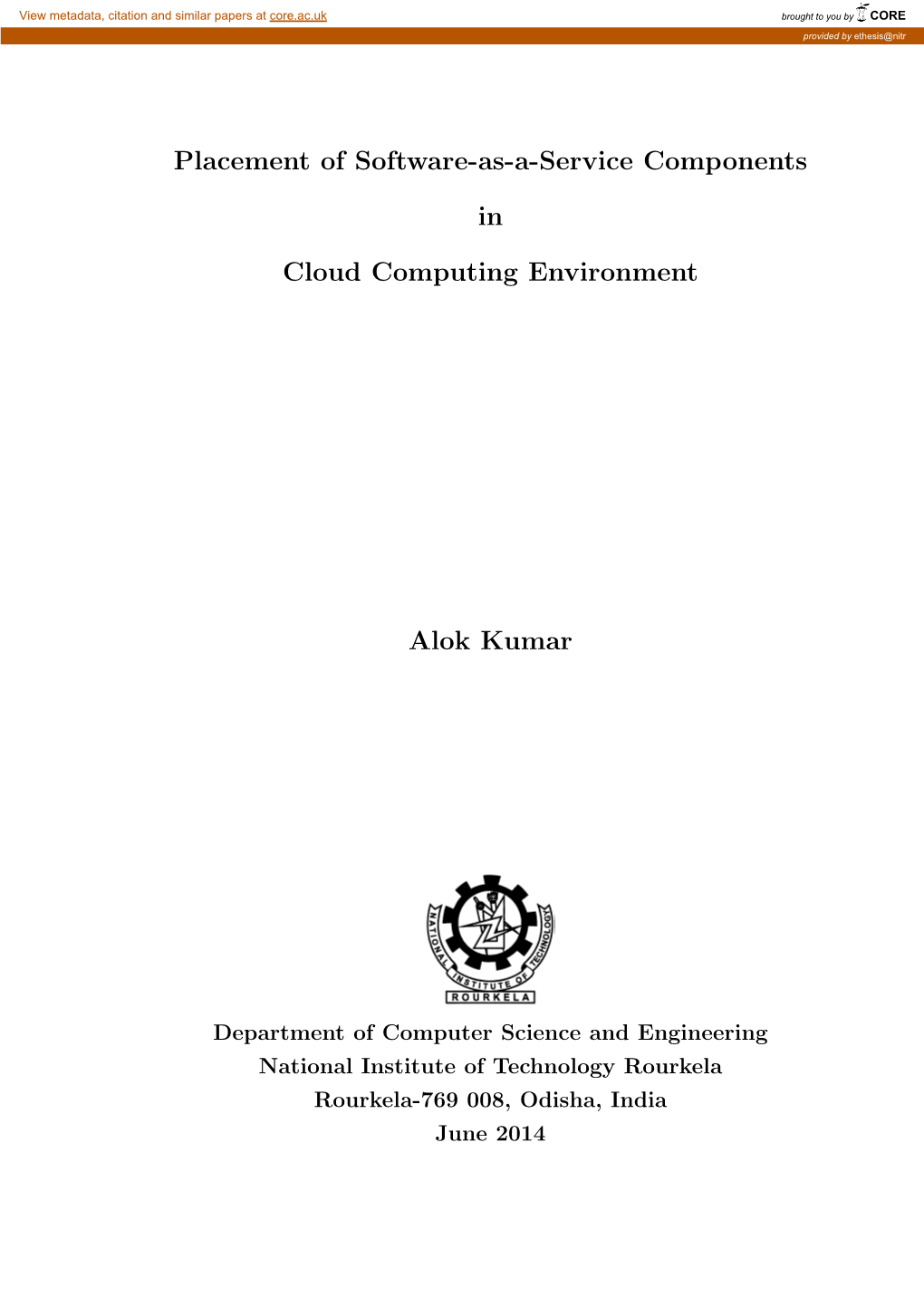 Placement of Software-As-A-Service Components in Cloud Computing Environment