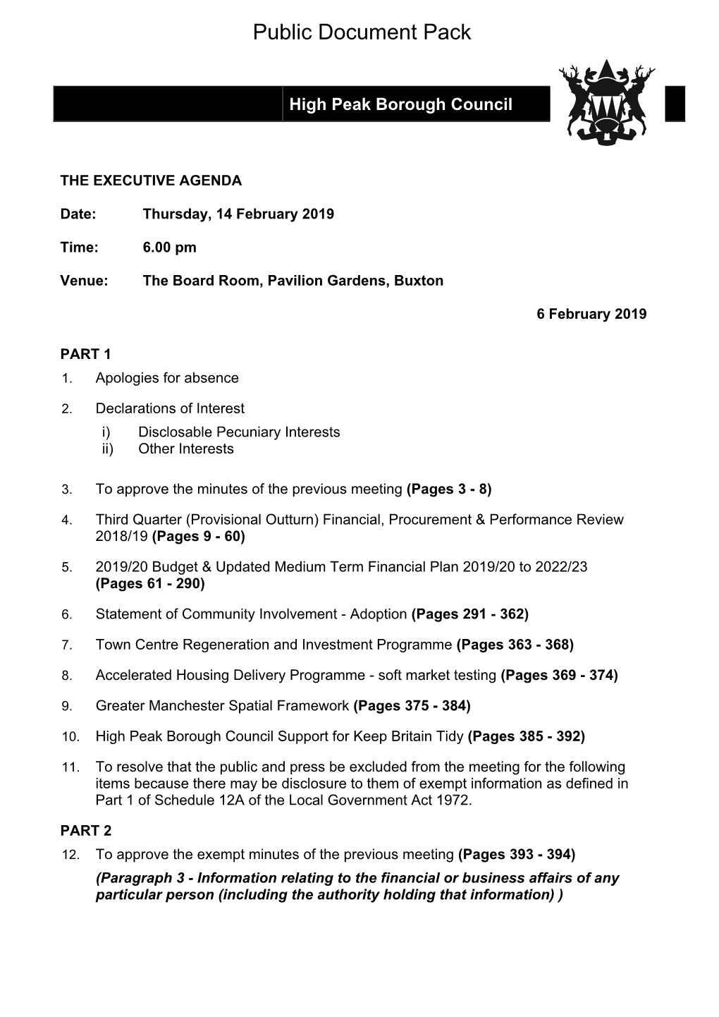 (Public Pack)Agenda Document for the Executive, 14/02/2019 18:00