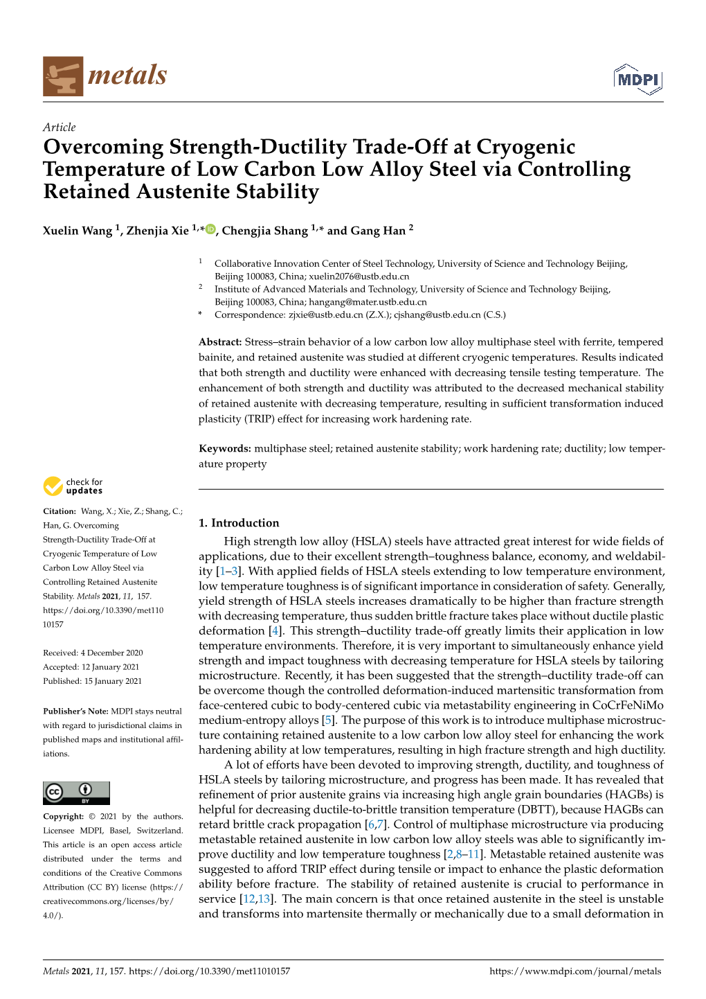 Overcoming Strength-Ductility Trade-Off at Cryogenic Temperature of Low Carbon Low Alloy Steel Via Controlling Retained Austenite Stability