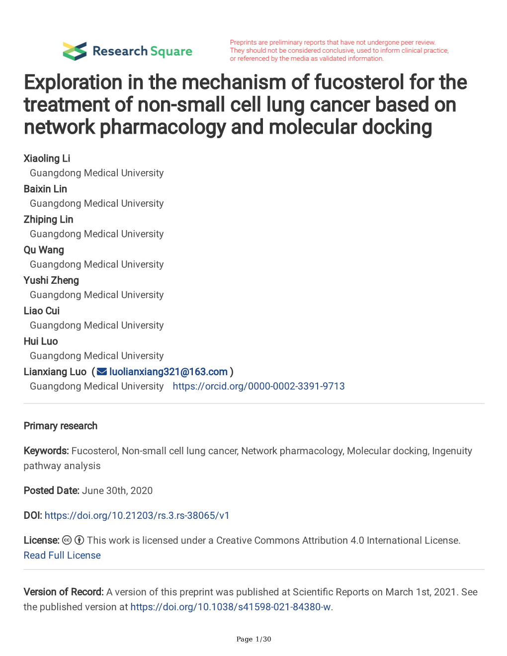 Exploration in the Mechanism of Fucosterol for the Treatment of Non-Small Cell Lung Cancer Based on Network Pharmacology and Molecular Docking