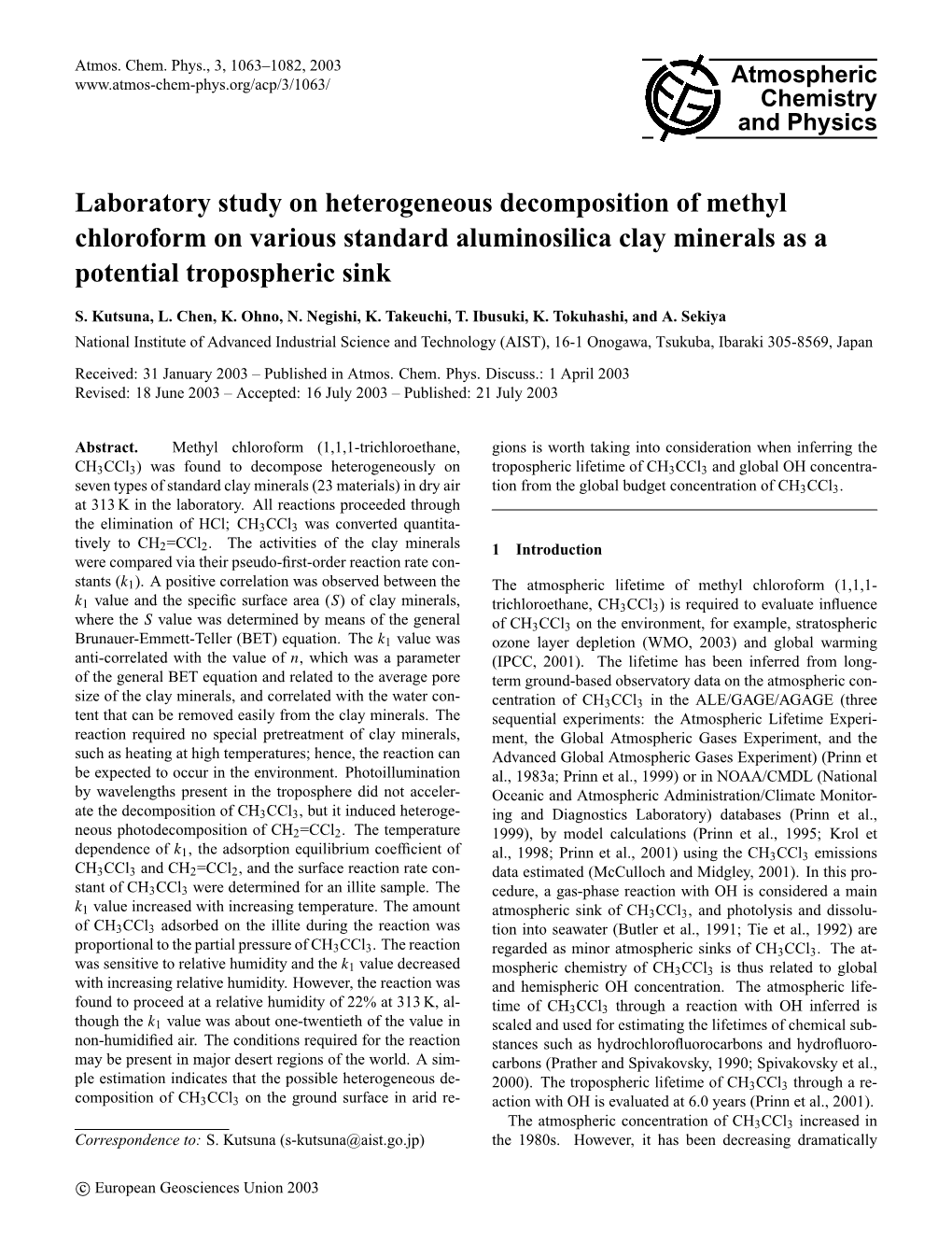 Articles Were Less Than 1 Mm in Diam- Niﬁcant Sink, the Global OH Concentration Deduced Would Be Eter