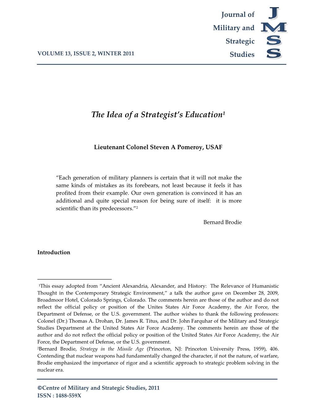 The Idea of a Strategist's Education1