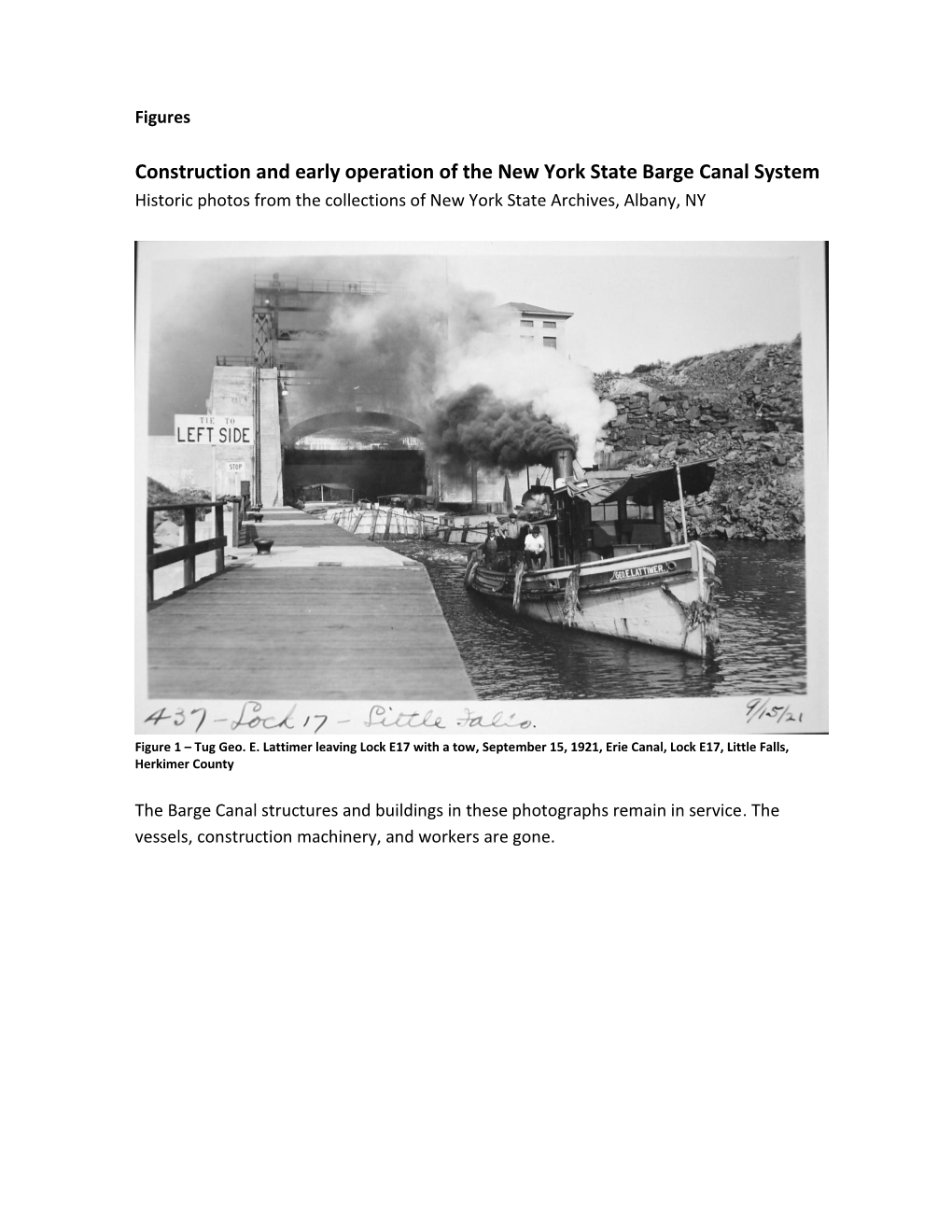 Construction and Early Operation of the New York State Barge Canal System Historic Photos from the Collections of New York State Archives, Albany, NY