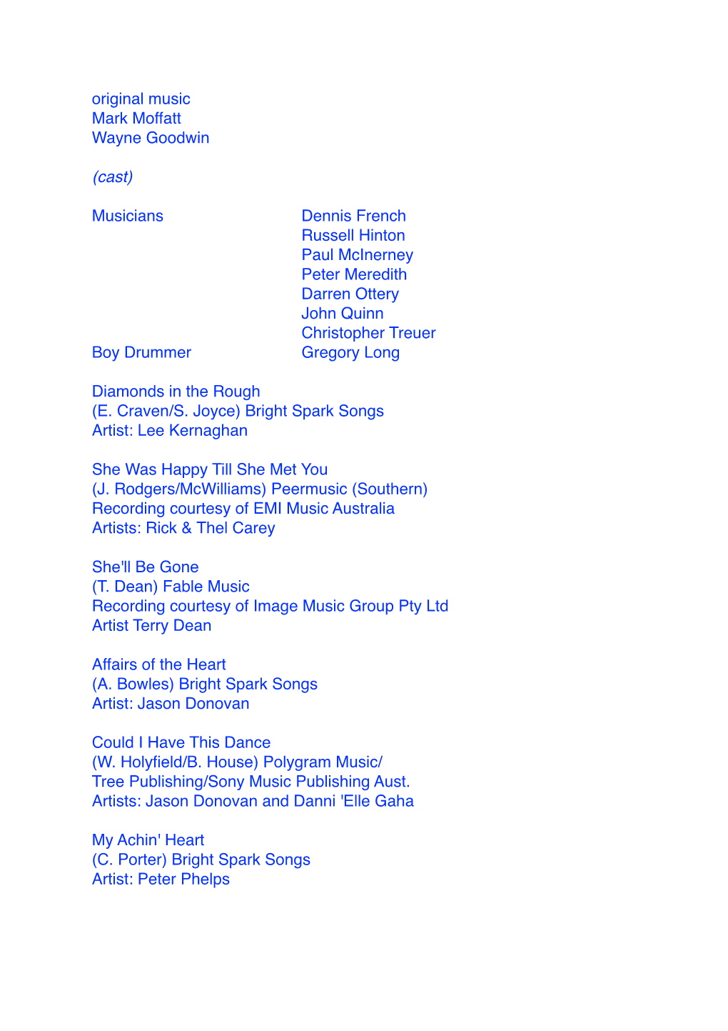 Rough Diamonds Music Credits