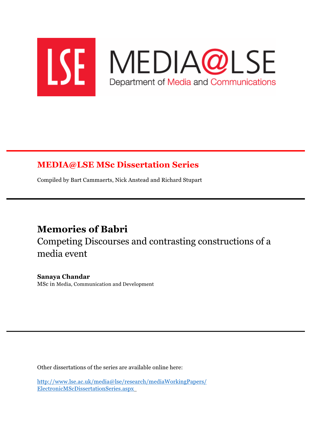 Memories of Babri Competing Discourses and Contrasting Constructions of a Media Event