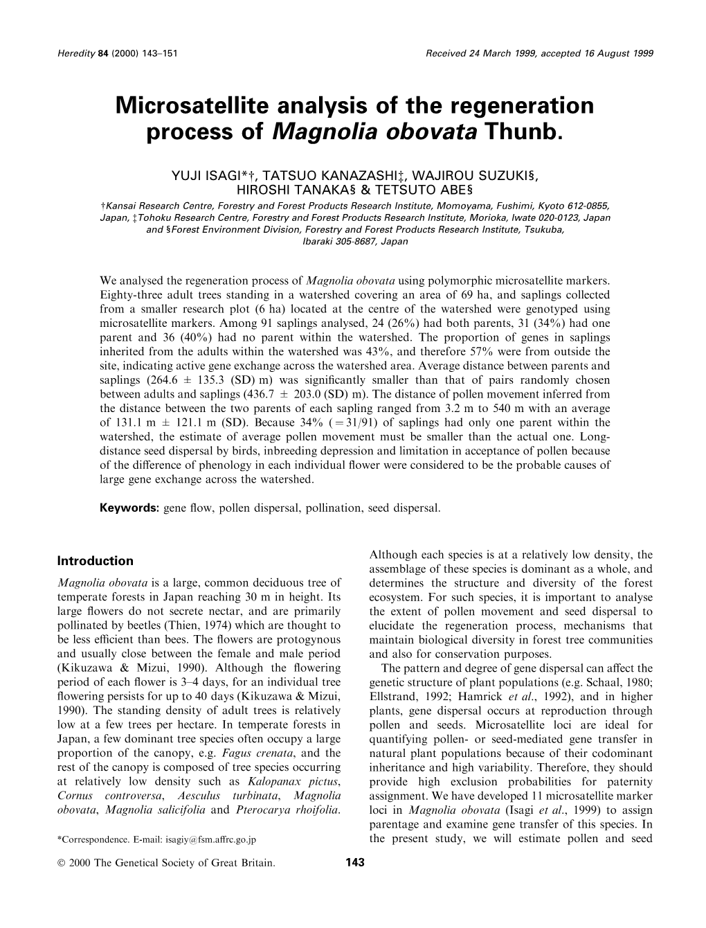 Microsatellite Analysis of the Regeneration Process of Magnolia Obovata Thunb