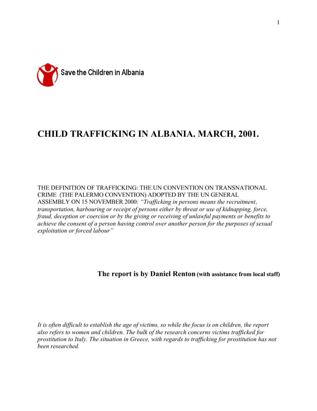 Child Trafficking in Albania. March, 2001