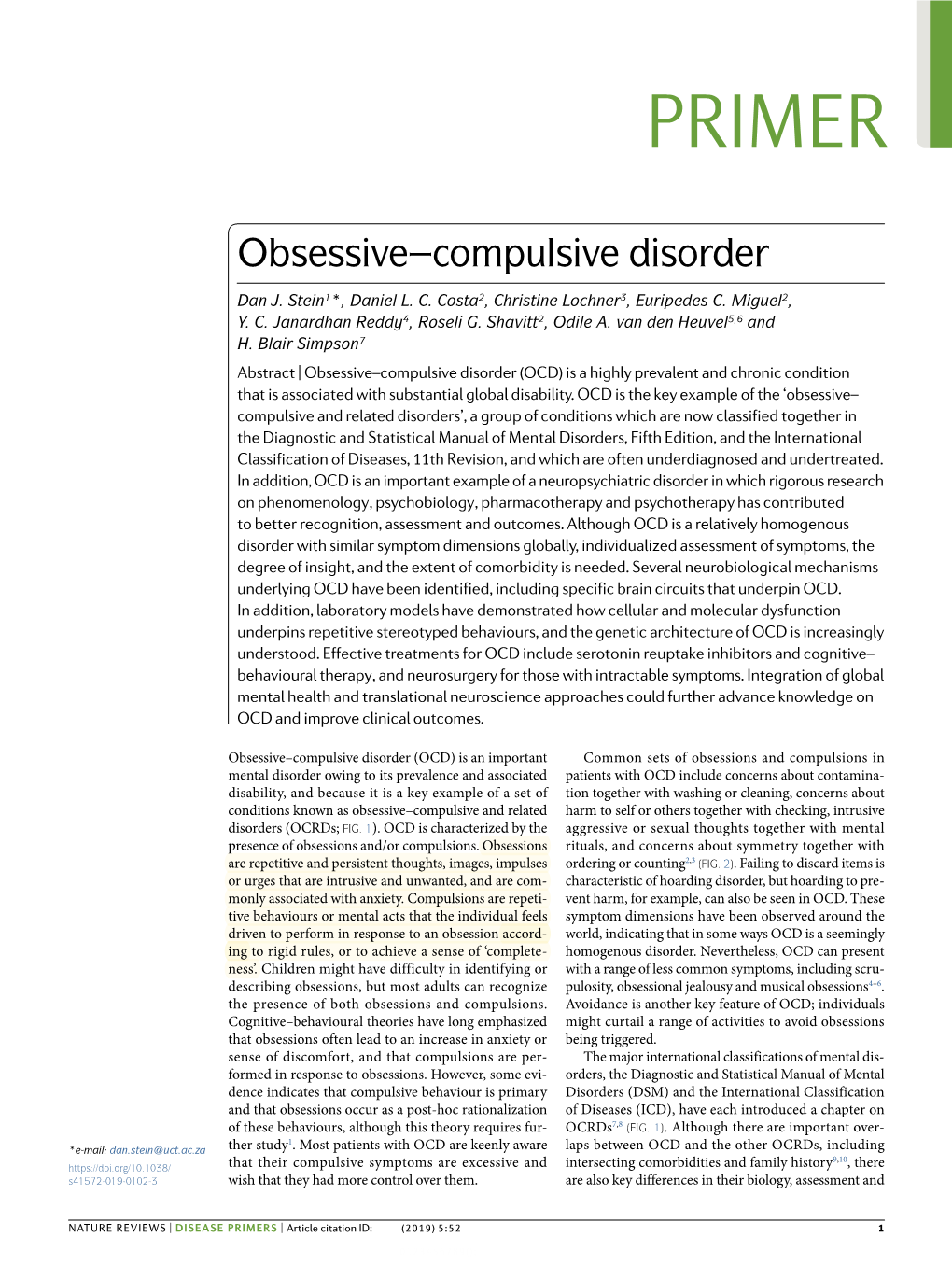 Obsessive–Compulsive Disorder (OCD) Is a Highly Prevalent and Chronic Condition That Is Associated with Substantial Global Disability