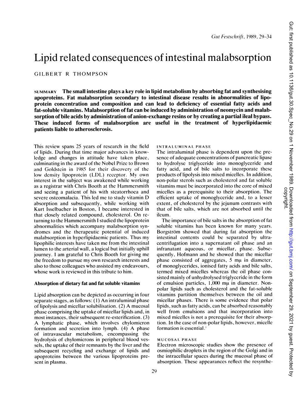 Lipid Related Consequences of Intestinal Malabsorption