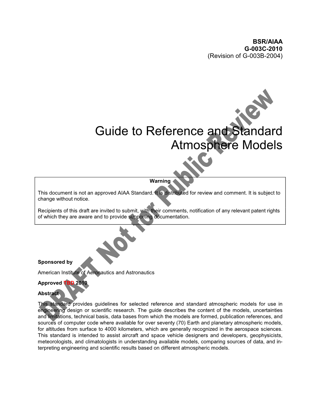 AIAA G-003 Guide to Reference and Standard Atmosphere Models