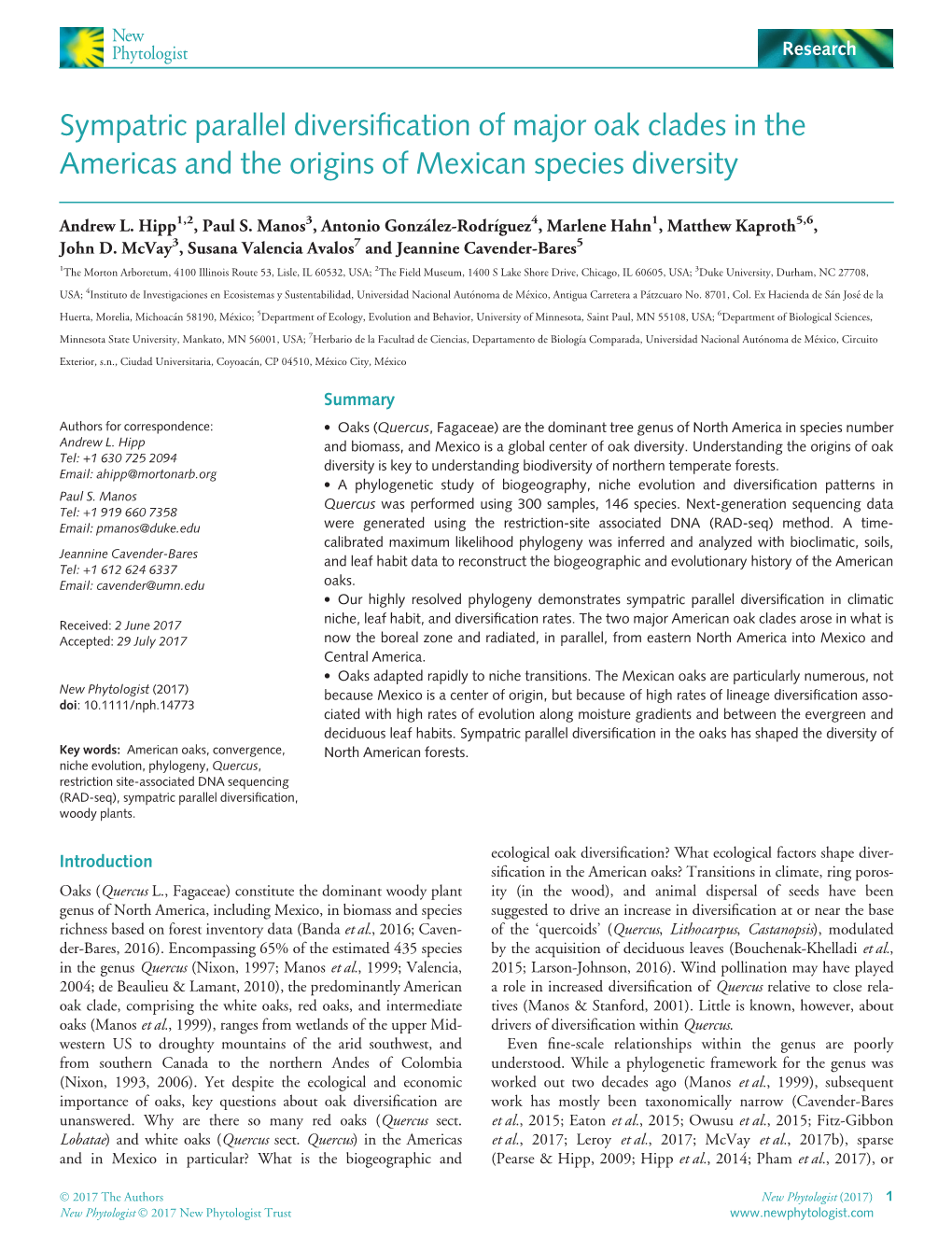 Sympatric Parallel Diversification of Major Oak Clades in the Americas