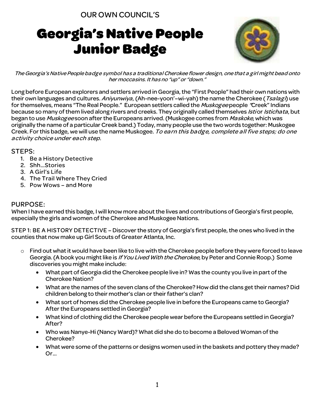 Georgia Native Junior Badge