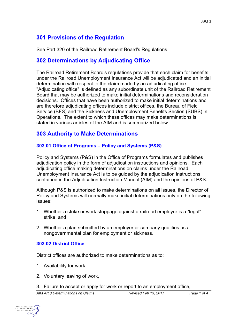 AIM Art 3 Determinations on Claims Revised Feb 13, 2017 Page 1 of 4