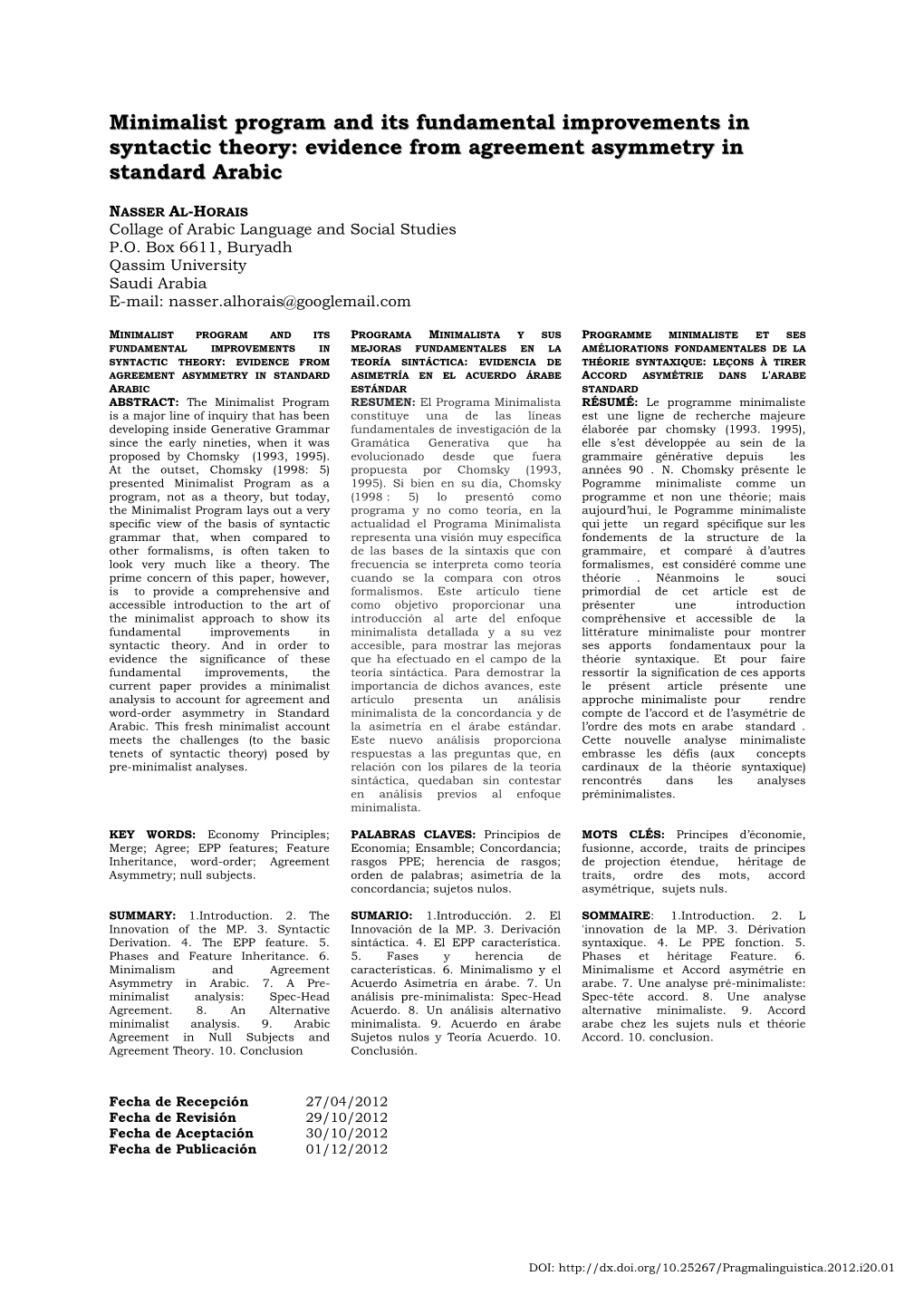 Minimalist Program and Its Fundamental Improvements in Syntactic Theory: Evidence from Agreement Asymmetry in Standard Arabic