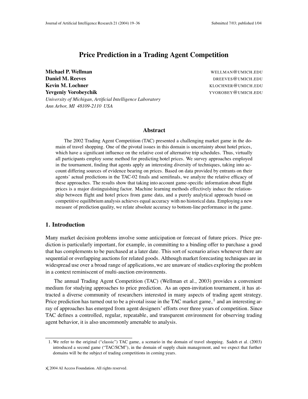 Price Prediction in a Trading Agent Competition