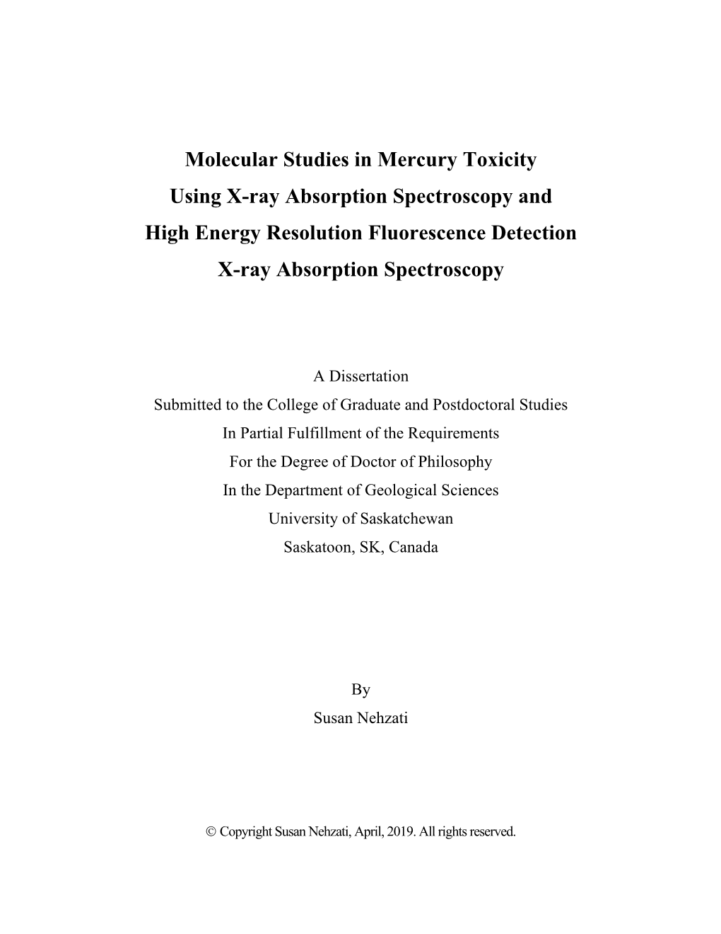 Molecular Studies in Mercury Toxicity Using X-Ray Absorption Spectroscopy and High Energy Resolution Fluorescence Detection X-Ray Absorption Spectroscopy