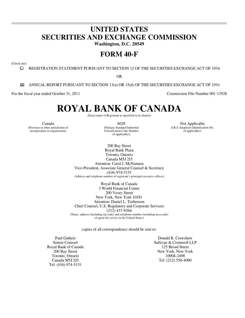 ROYAL BANK of CANADA (Exact Name of Registrant As Specified in Its Charter)