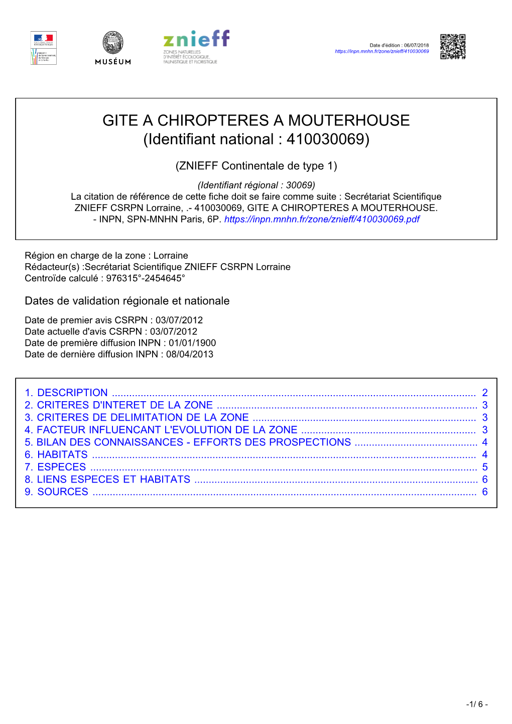 GITE a CHIROPTERES a MOUTERHOUSE (Identifiant National : 410030069)