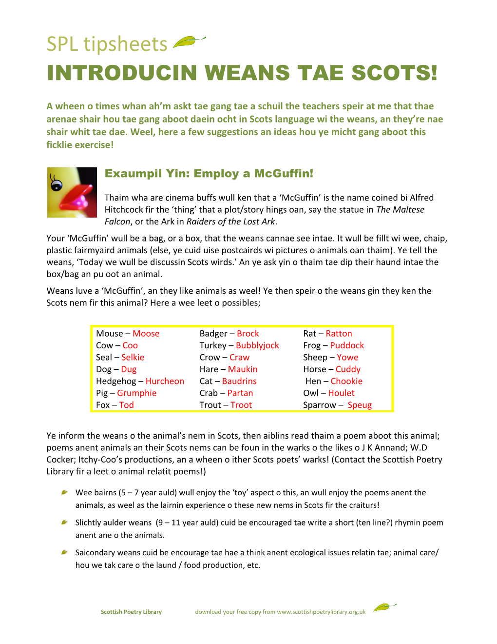 Introducin Weans Tae Scots!