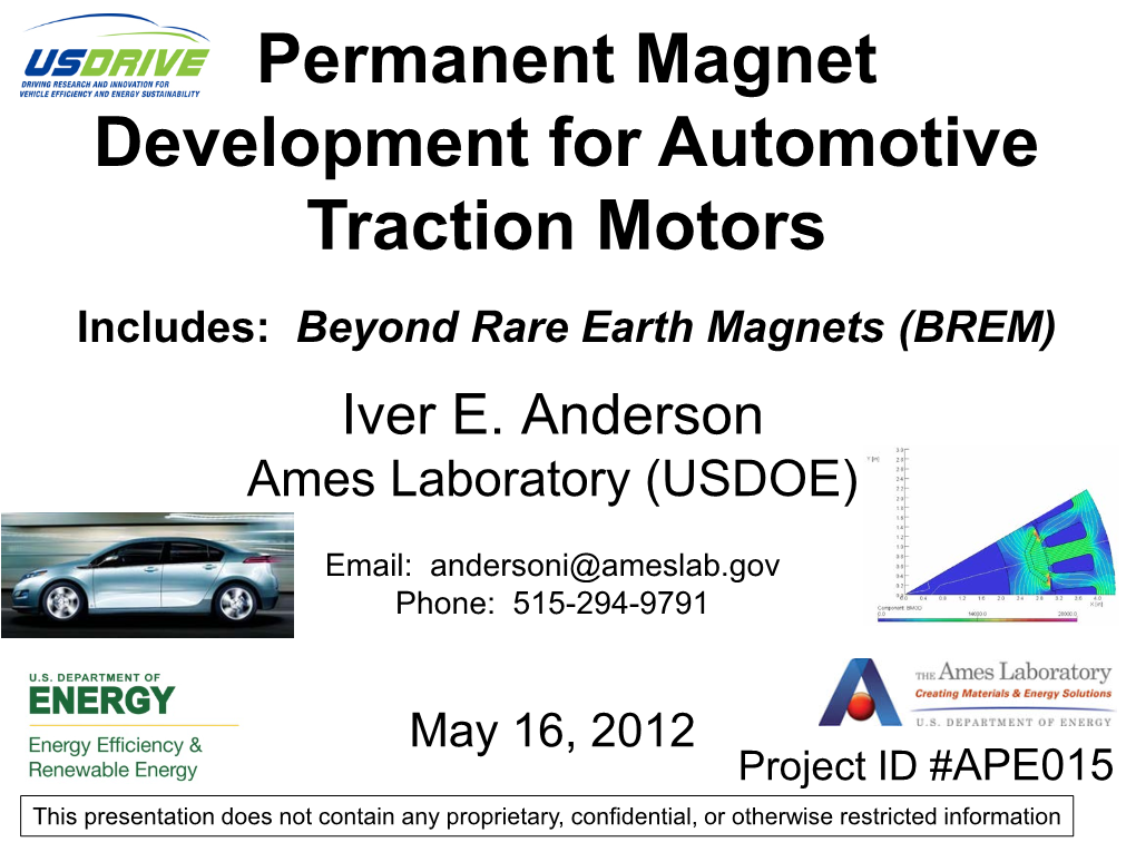 Permanent Magnet Development for Automotive Traction Motors