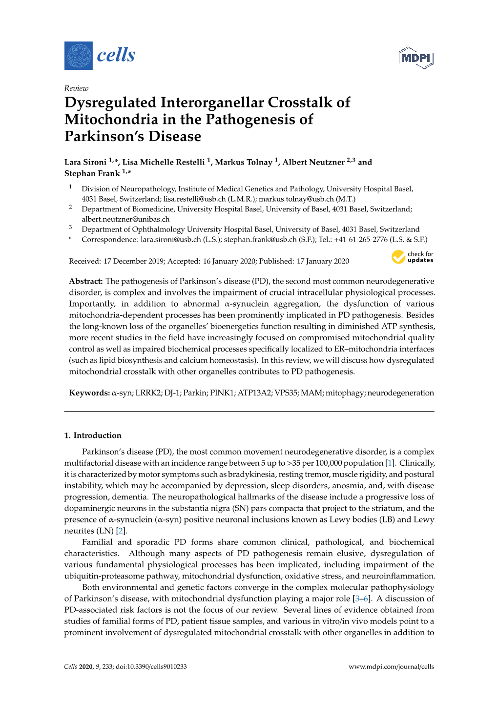 Dysregulated Interorganellar Crosstalk of Mitochondria in the Pathogenesis of Parkinson’S Disease