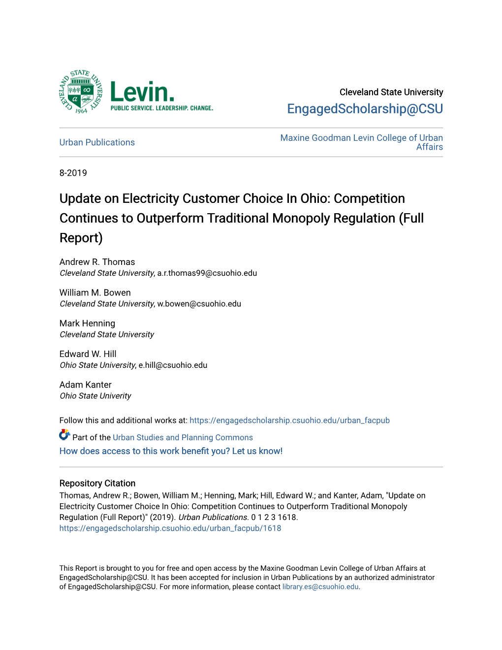 Update on Electricity Customer Choice in Ohio: Competition Continues to Outperform Traditional Monopoly Regulation (Full Report)