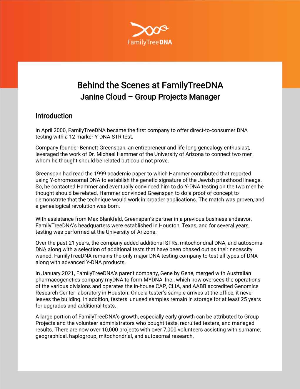 Behind the Scenes at Familytreedna Janine Cloud – Group Projects Manager