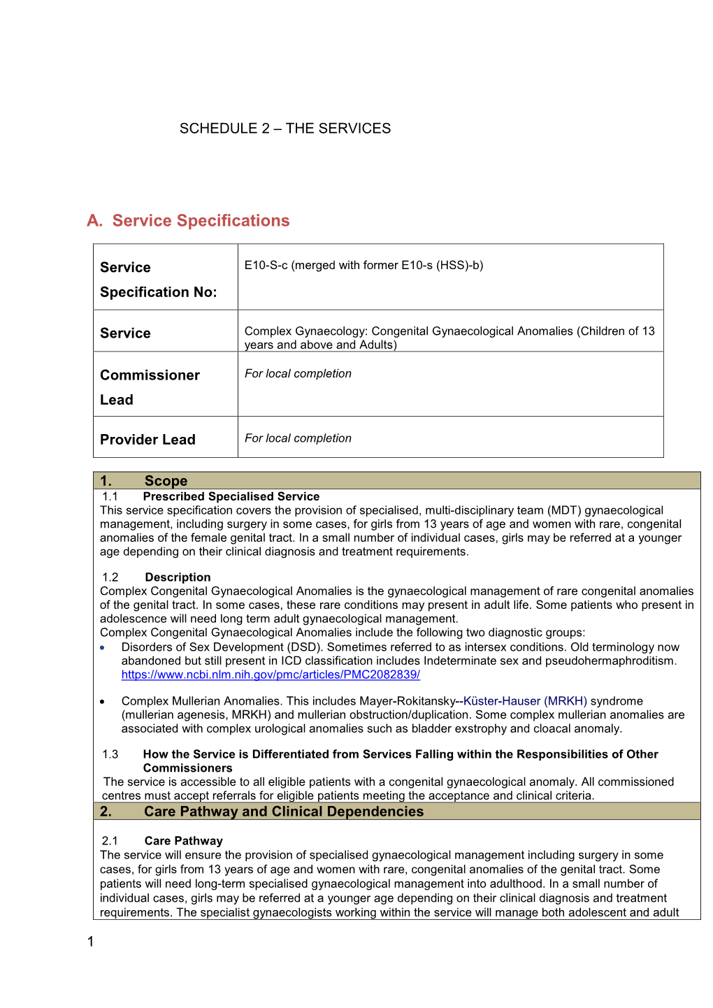 Congenital Gynaecological Anomalies Service Specification