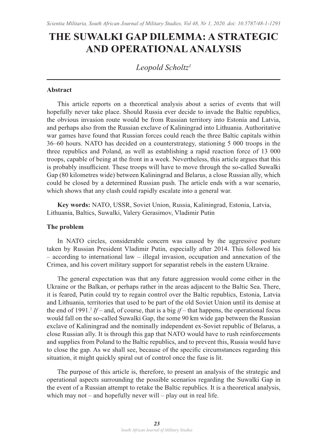 The Suwalki Gap Dilemma: a Strategic and Operational Analysis