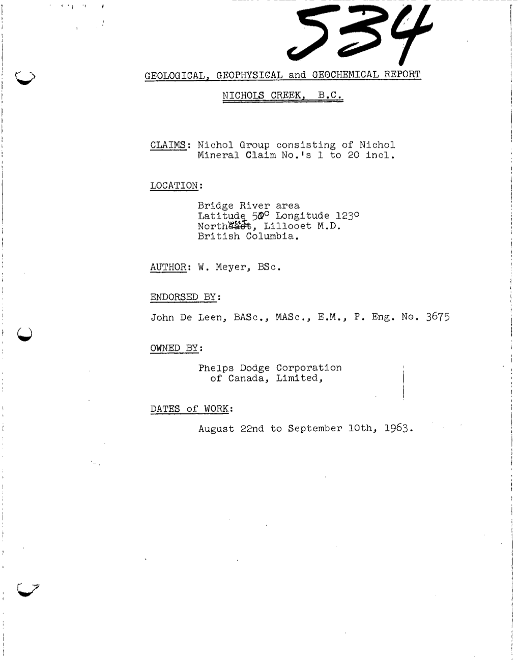 Nichol Group Consisting of Nichol Mineral Claim No.'S 1 to 20 Incl