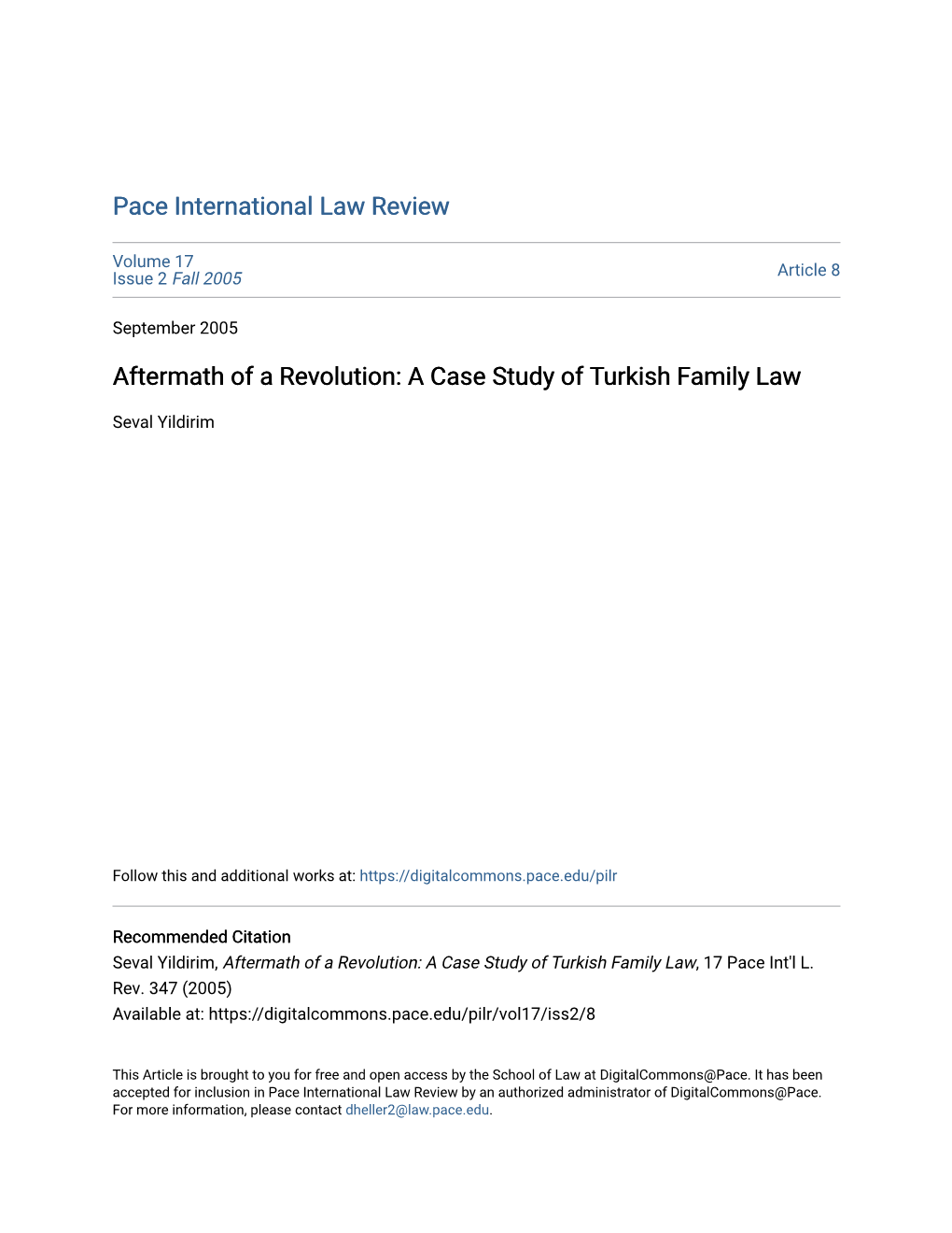 Aftermath of a Revolution: a Case Study of Turkish Family Law
