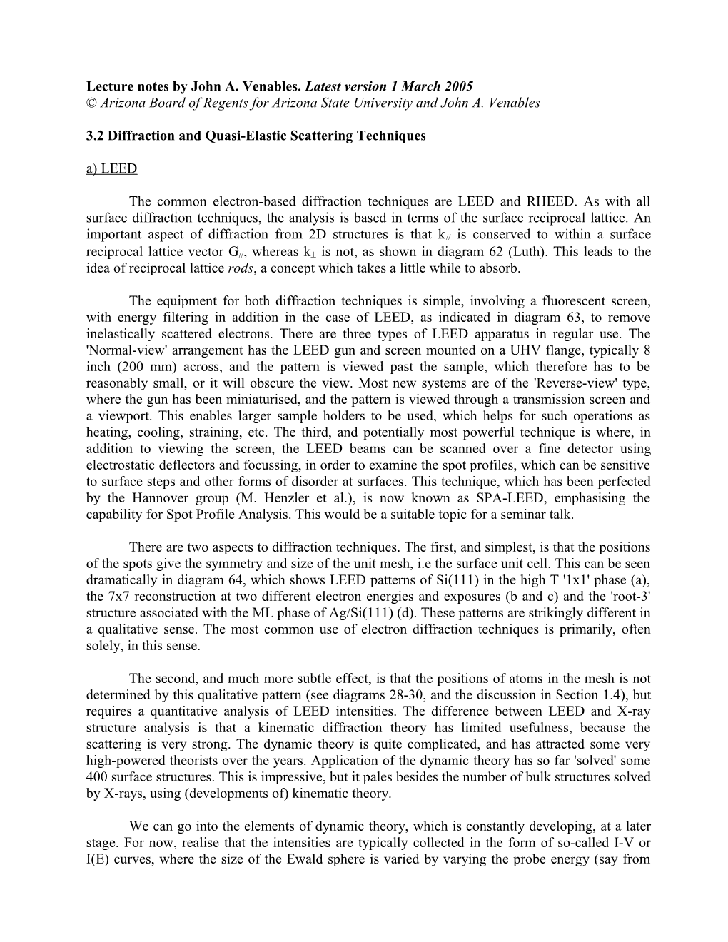 3.2 Diffraction and Quasi-Elastic Scattering Techniques